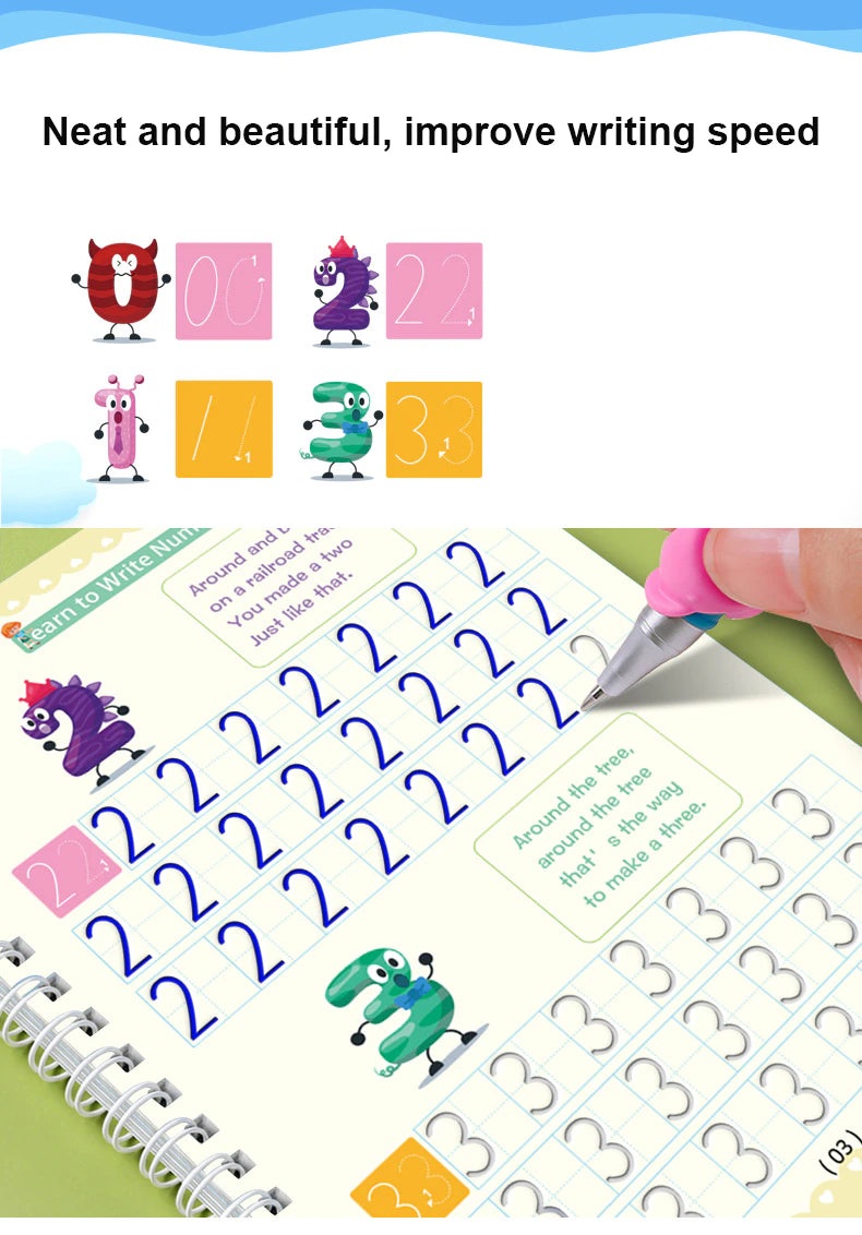 4pcs Groove Writing Exercise Books + 1pen + 10pen Refills + 1pen Holder)  Children's English Writing Exercise Book For Pre-school Kids With Printed  Pinyin, Numbers, And Groove Line Pattern
